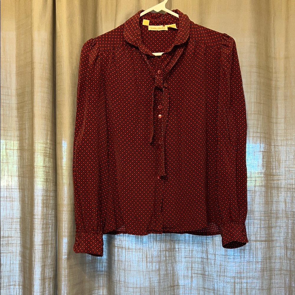 Red Blouse with Peter Pan Collar and Tie Front
